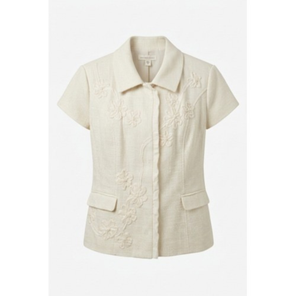 Coldwater Creek Jacket Women 12 White Boucle Soutache Floral Embroidered Blazer